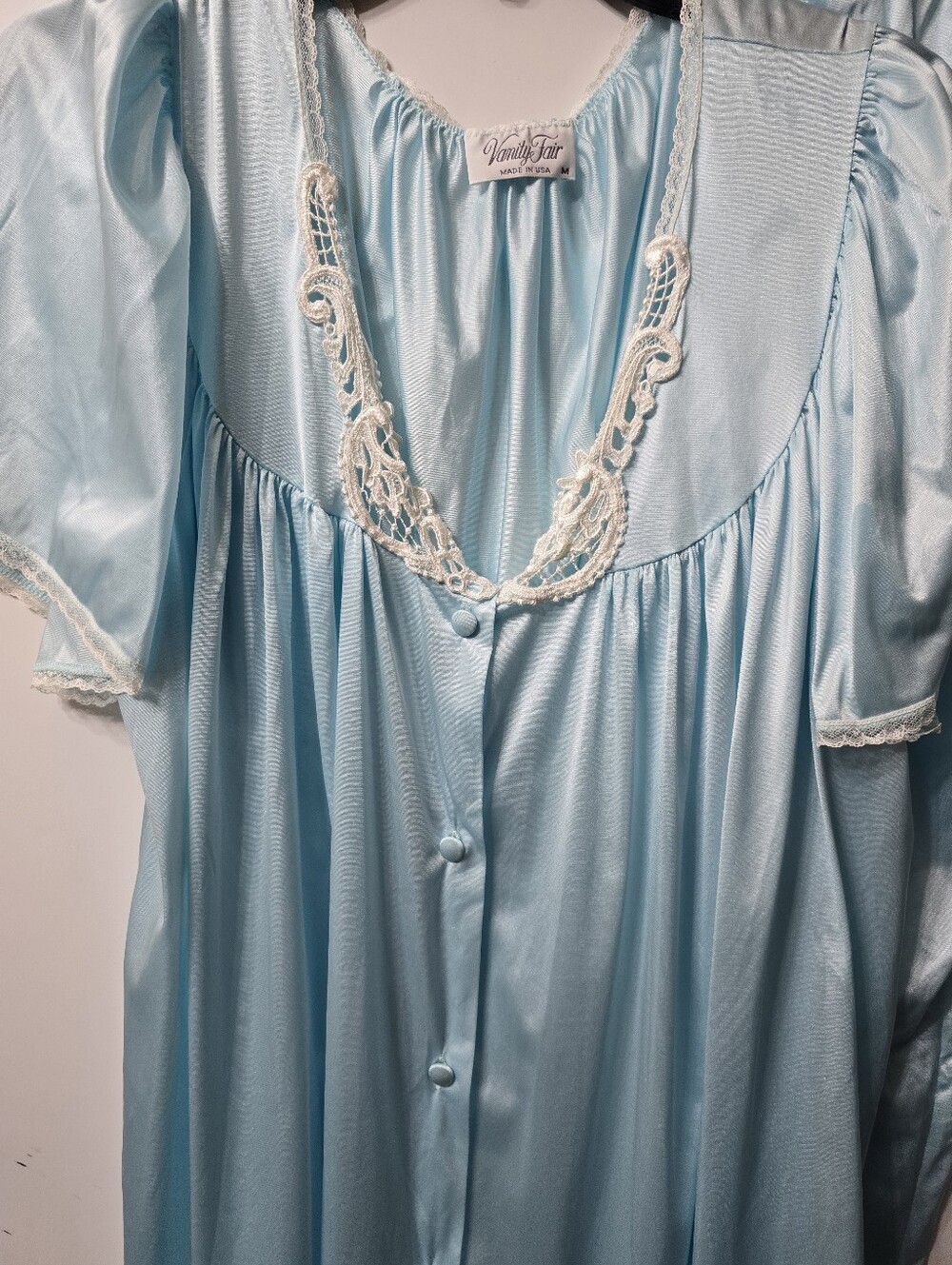 Vanity Fair Light Blue Satin Lace-Trim Nightgown Set - Picture 3 of 8